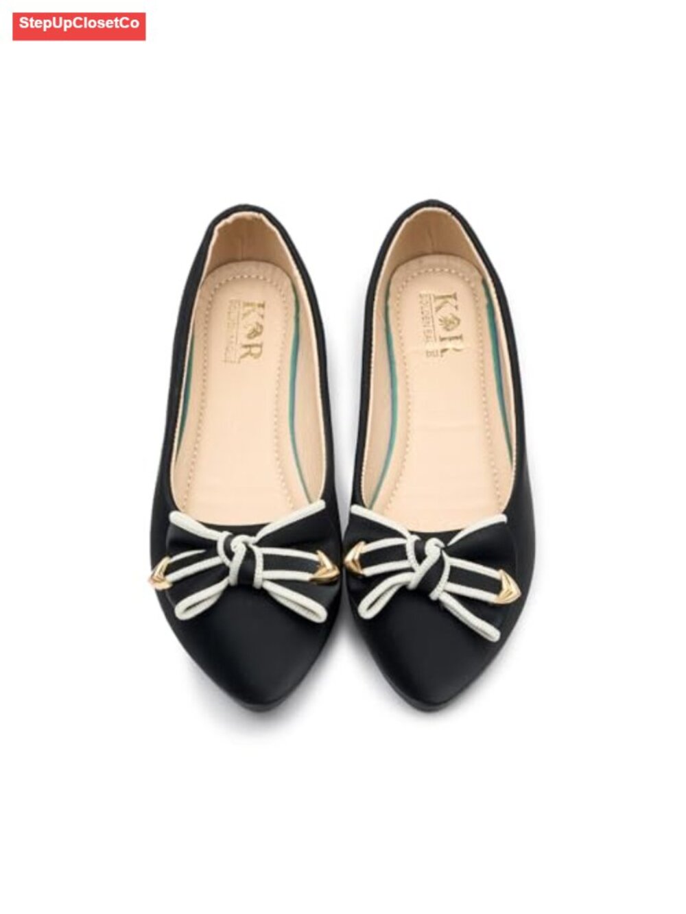 Bow Flat Shoes with Pointed Toe, Cushioned Insole, Rubber Sole for Work